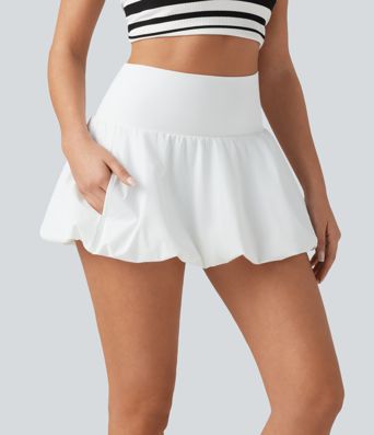 High Waisted 2-in-1 Micro Dance Bubble Skirt with Pockets
