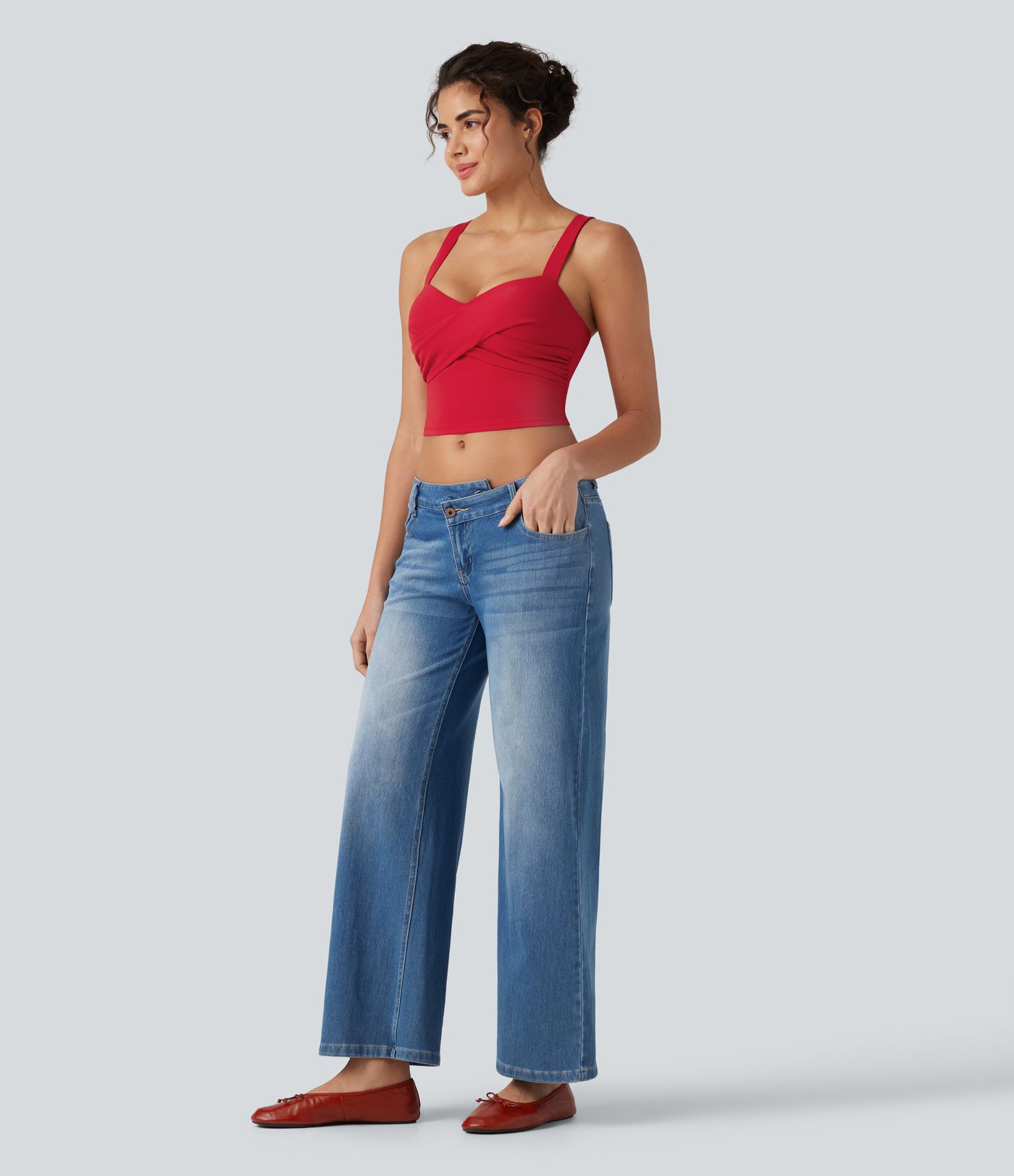 SoftlyZero™ Plush Sweetheart Neck Built-in Bra Cropped Yoga Tank Top