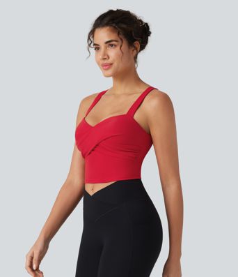 SoftlyZero™ Plush Sweetheart Neck Built-in Bra Cropped Yoga Tank Top