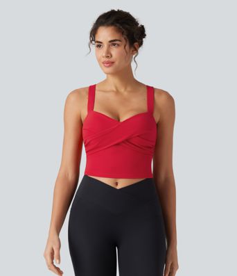 SoftlyZero™ Plush Sweetheart Neck Built-in Bra Cropped Yoga Tank Top