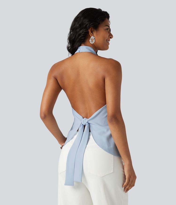 Backless Tie-back Casual Halter Top
