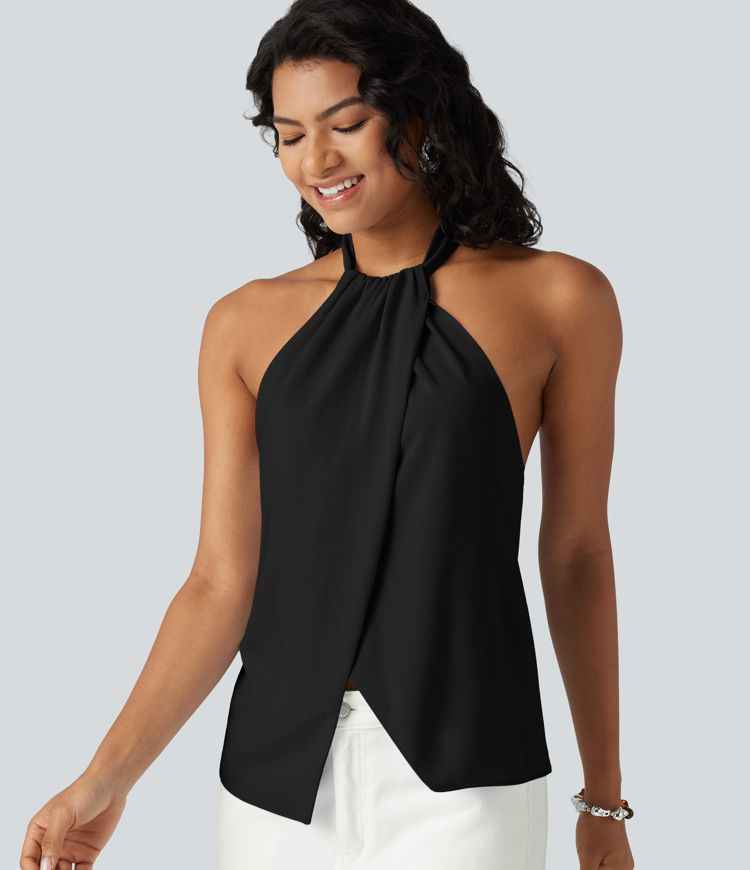 Backless Tie-back Casual Halter Top