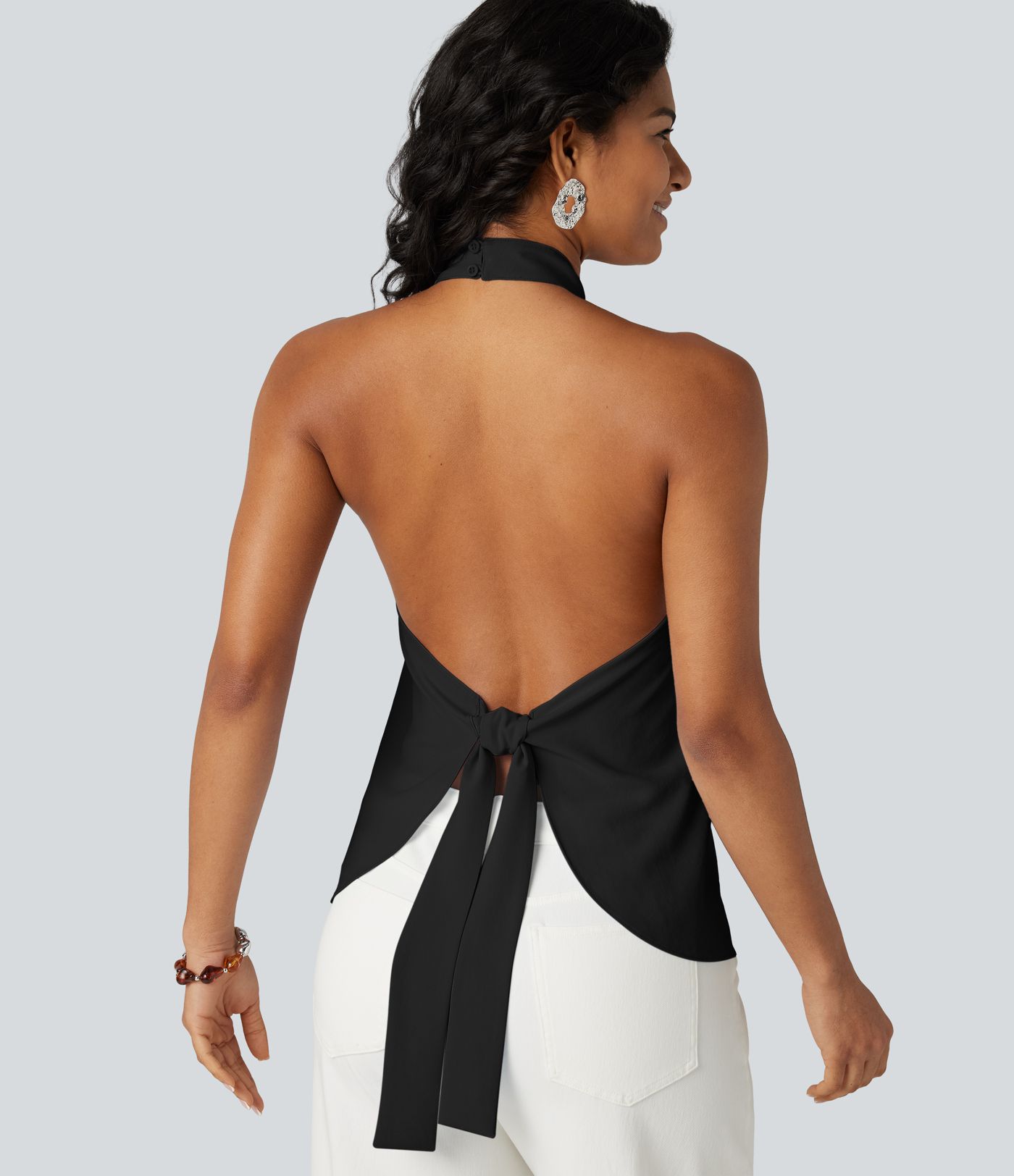 Backless Tie-back Casual Halter Top