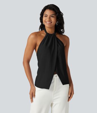 Backless Tie-back Casual Halter Top
