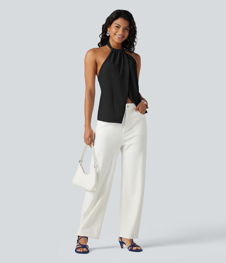 Backless Tie-back Casual Halter Top