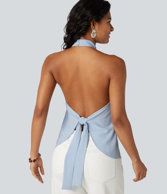 Backless Tie-back Casual Halter Top