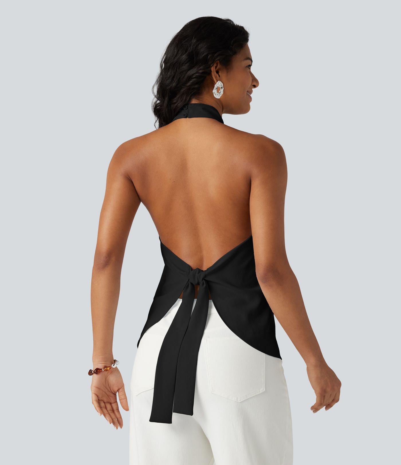 Backless Tie-back Casual Halter Top