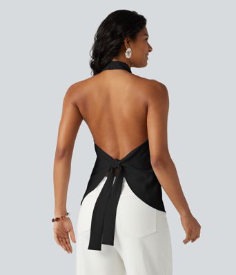 Backless Tie-back Casual Halter Top