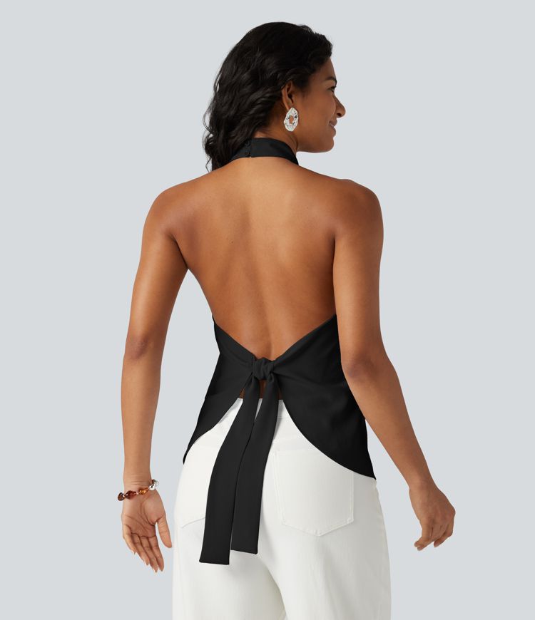 Backless Tie-back Casual Halter Top