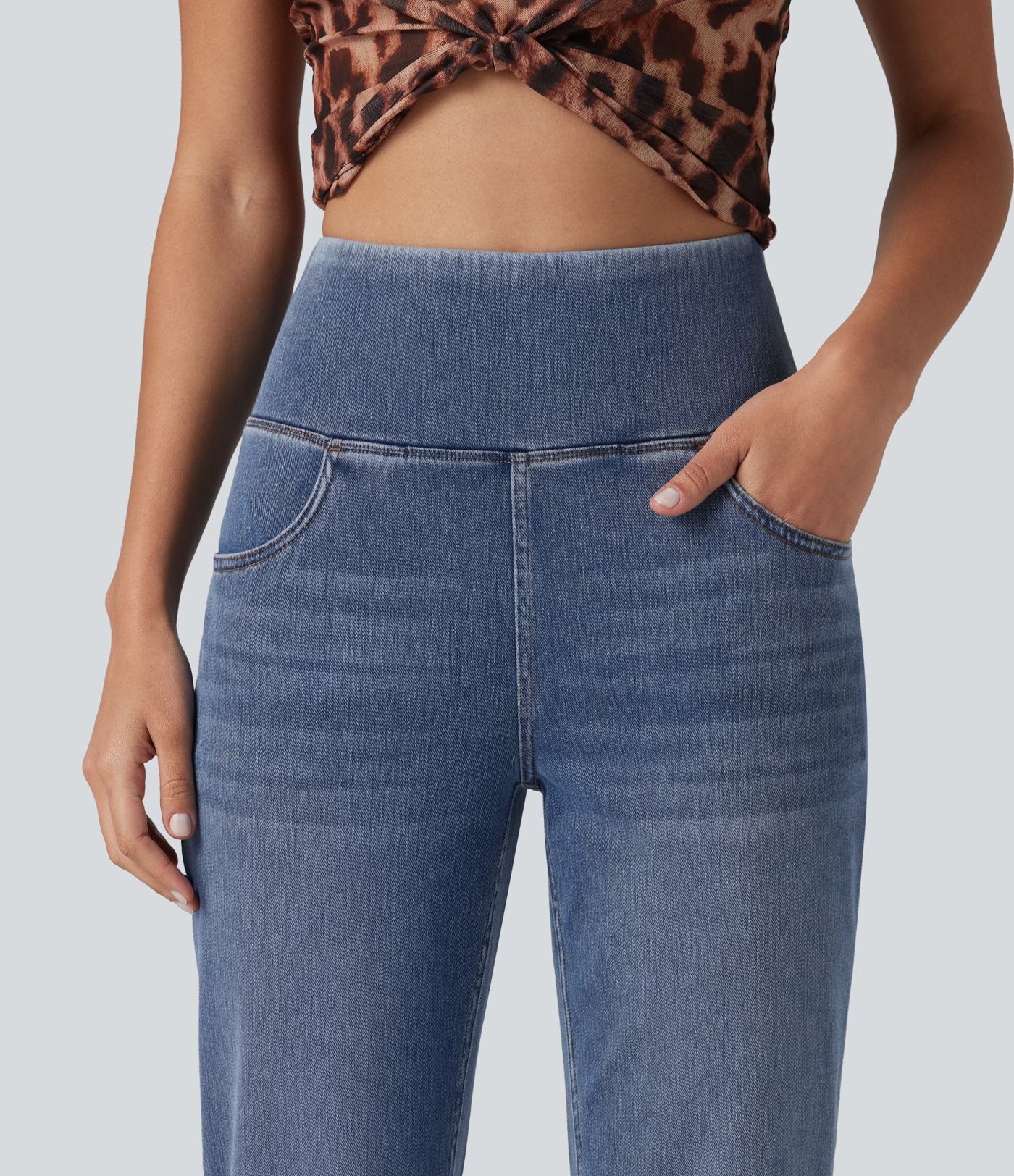 Halara Flex™ High Waisted Tummy Control Curved Hem Skinny Casual 7/8 Jeans with Pockets