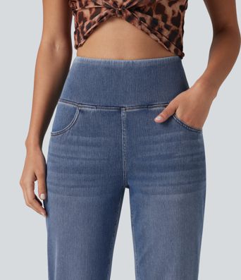 Halara Flex™ High Waisted Tummy Control Curved Hem Skinny Casual 7/8 Jeans with Pockets
