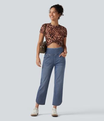 Halara Flex™ High Waisted Tummy Control Curved Hem Skinny Casual 7/8 Jeans with Pockets