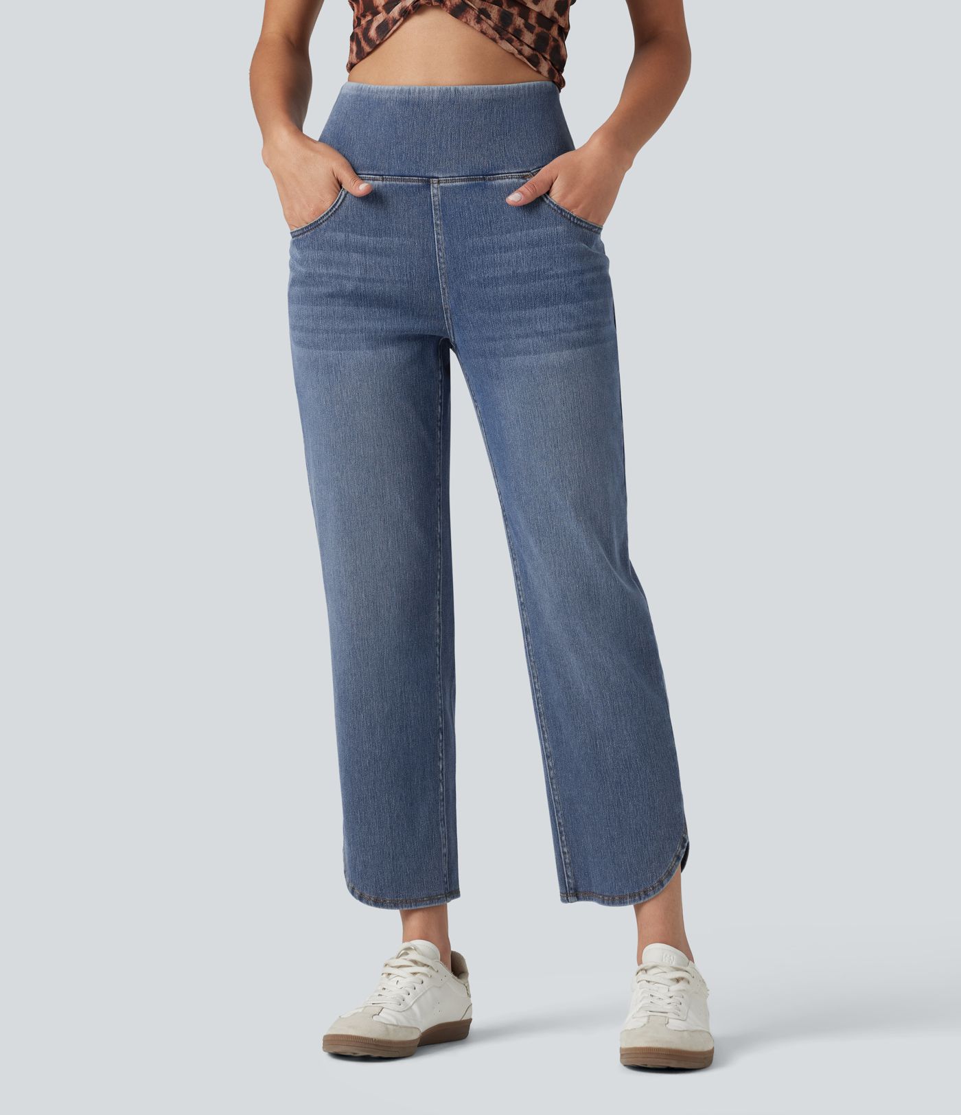 Halara Flex™ High Waisted Tummy Control Curved Hem Skinny Casual 7/8 Jeans with Pockets