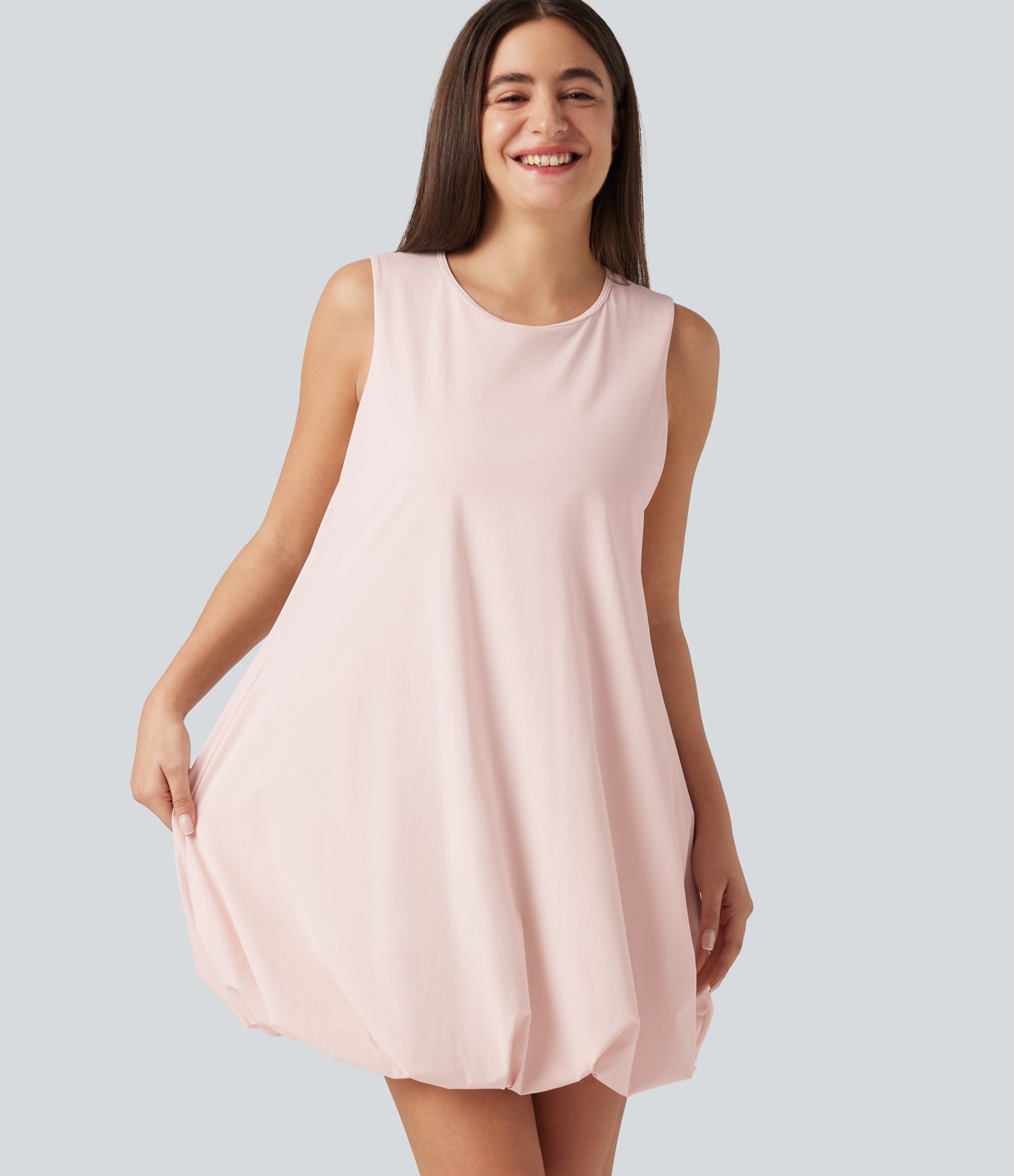Robe mini sans manches à encolure ronde, pour danse et activités, à jupe bouffante (effet bubble), avec poches