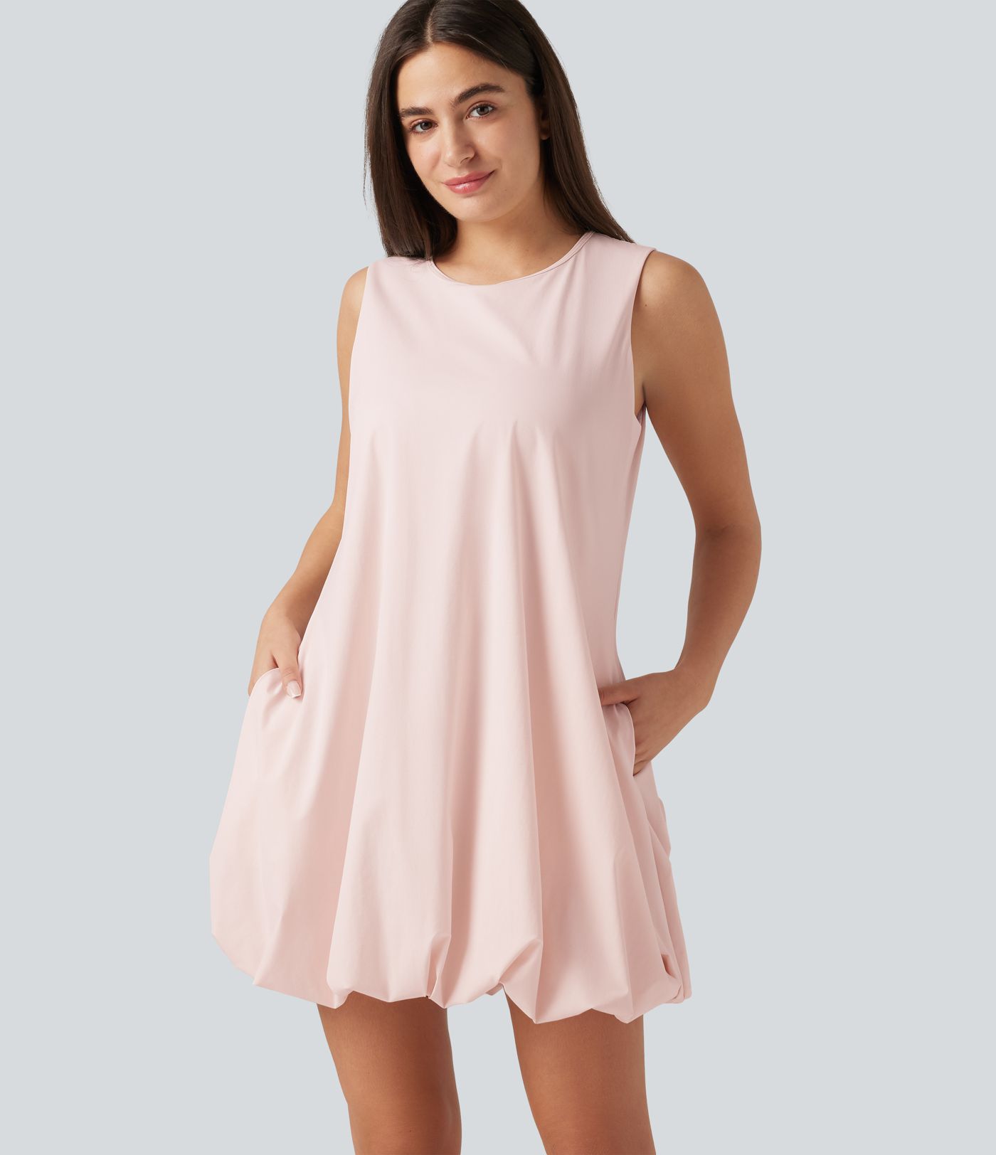 Robe mini sans manches à encolure ronde, pour danse et activités, à jupe bouffante (effet bubble), avec poches
