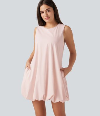 Robe mini sans manches à encolure ronde, pour danse et activités, à jupe bouffante (effet bubble), avec poches