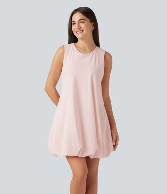Robe mini sans manches à encolure ronde, pour danse et activités, à jupe bouffante (effet bubble), avec poches
