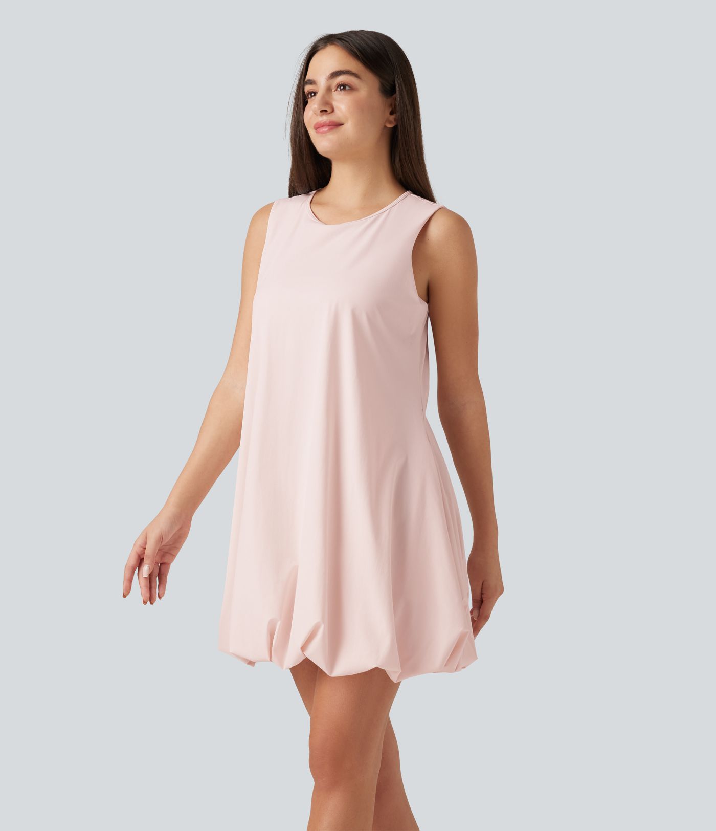 Robe mini sans manches à encolure ronde, pour danse et activités, à jupe bouffante (effet bubble), avec poches