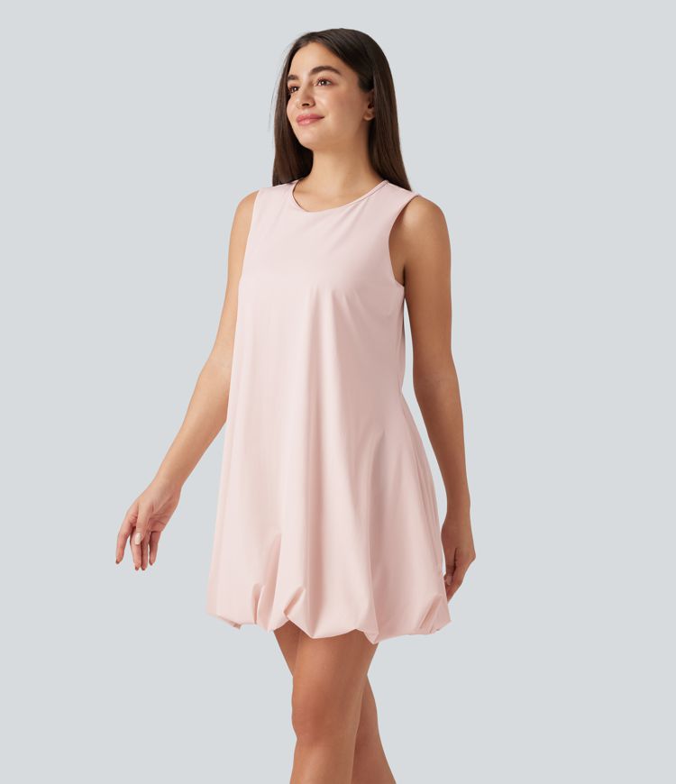 Robe mini sans manches à encolure ronde, pour danse et activités, à jupe bouffante (effet bubble), avec poches