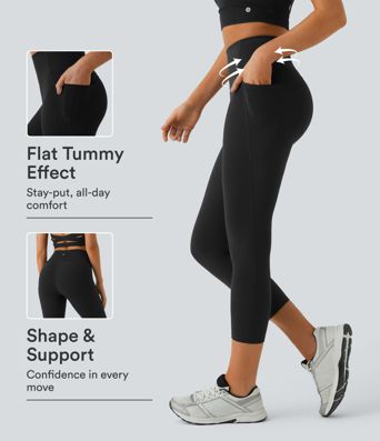 Halara UltraSculpt™ SoCinched Hohe Taille Bauchkontrolle Taschen Trainings Capri Leggings