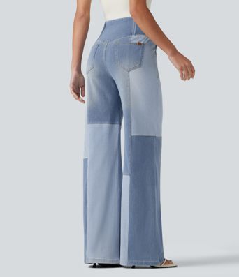 Halara Flex™ High Waisted Crossover Tummy Control Patched Bootcut Casual Jeans with Pockets