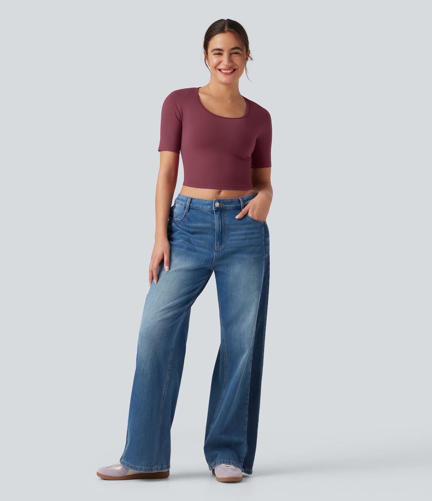 OneForm Seamless Flow Scoop Neck Short Sleeve Yoga Sports Top