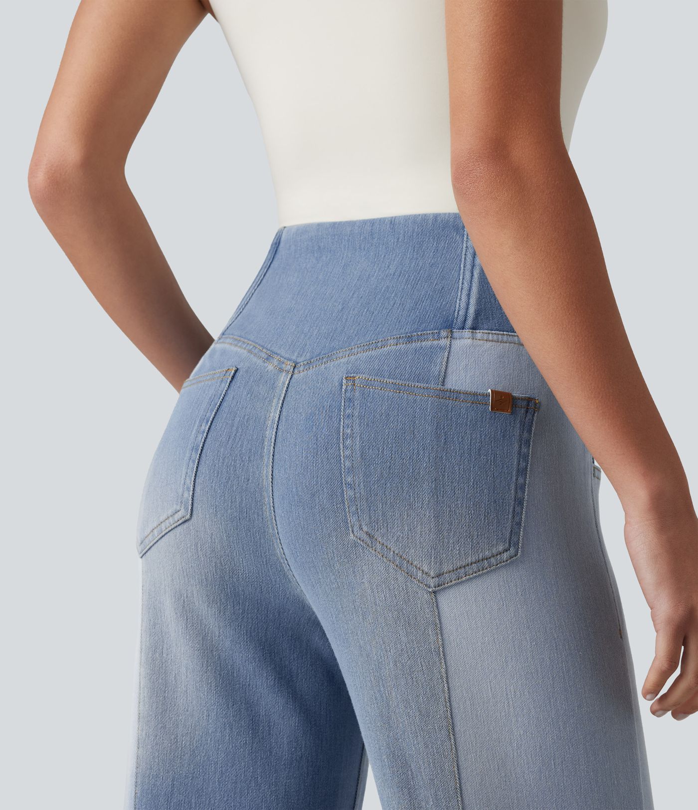 Halara Flex™ High Waisted Crossover Tummy Control Patched Bootcut Casual Jeans with Pockets