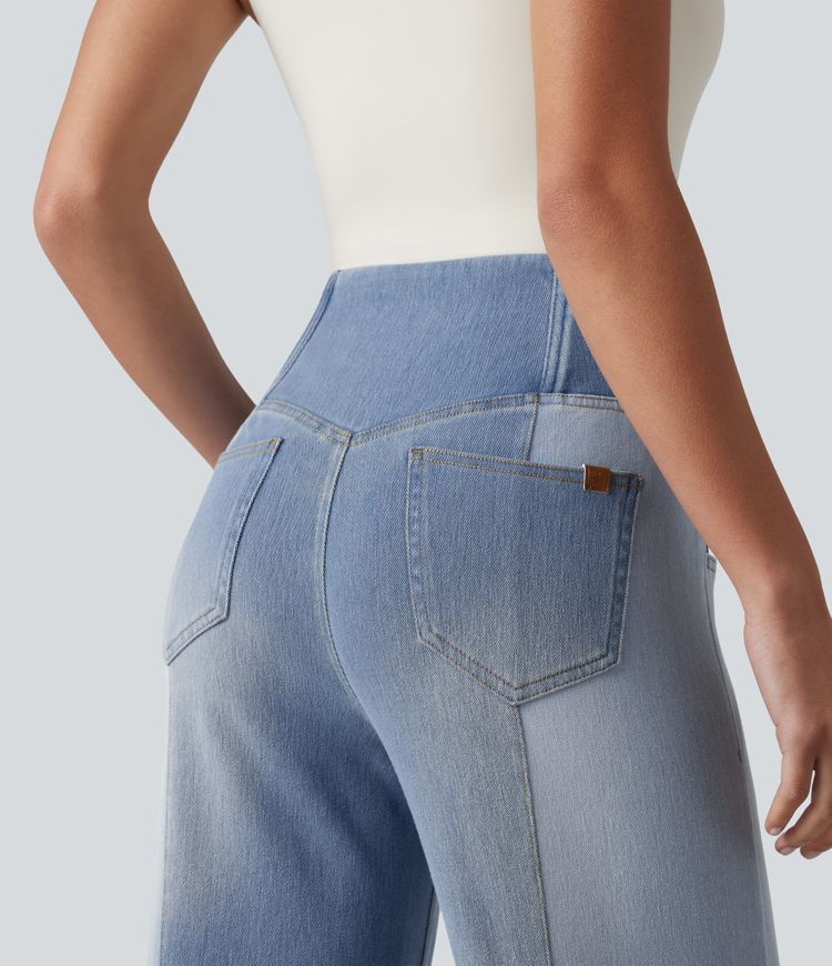 Halara Flex™ High Waisted Crossover Tummy Control Patched Bootcut Casual Jeans with Pockets