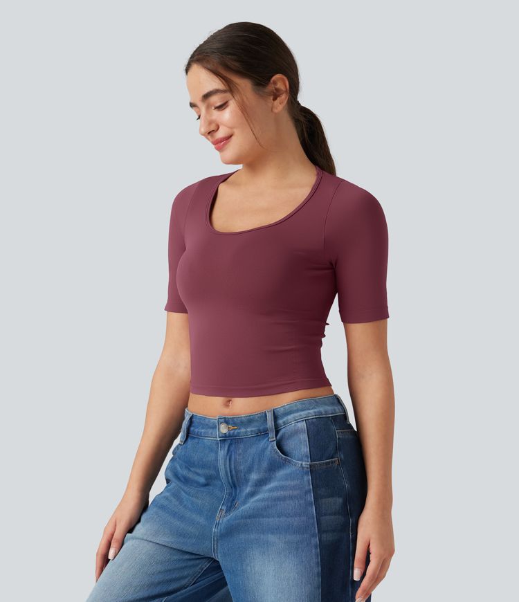 OneForm Seamless Flow Scoop Neck Short Sleeve Yoga Sports Top