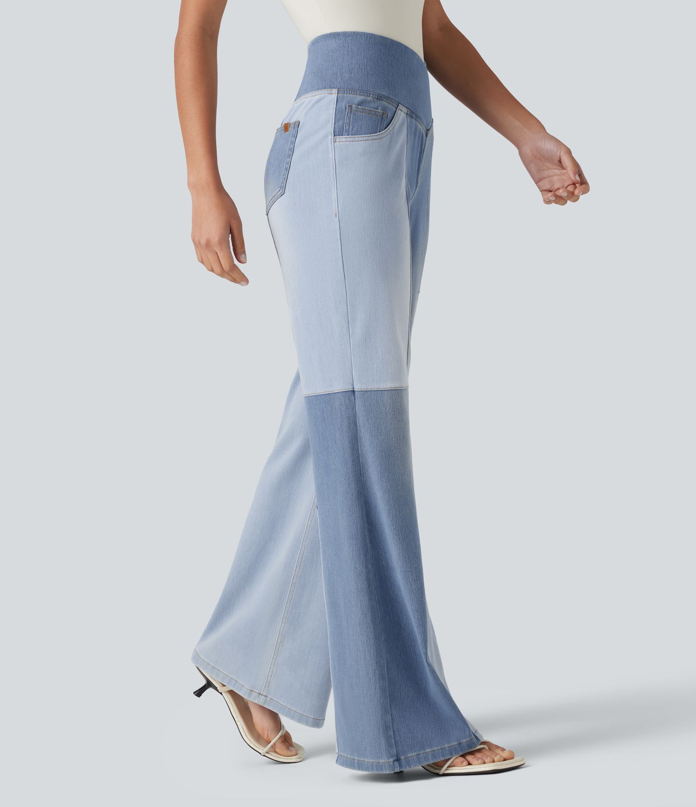 Halara Flex™ High Waisted Crossover Tummy Control Patched Bootcut Casual Jeans with Pockets