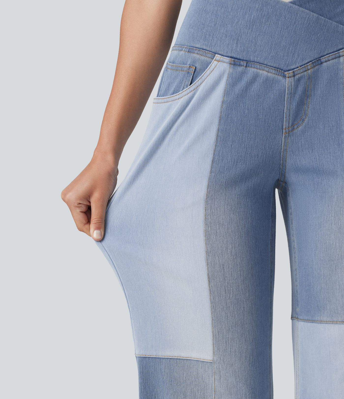 Halara Flex™ High Waisted Crossover Tummy Control Patched Bootcut Casual Jeans with Pockets