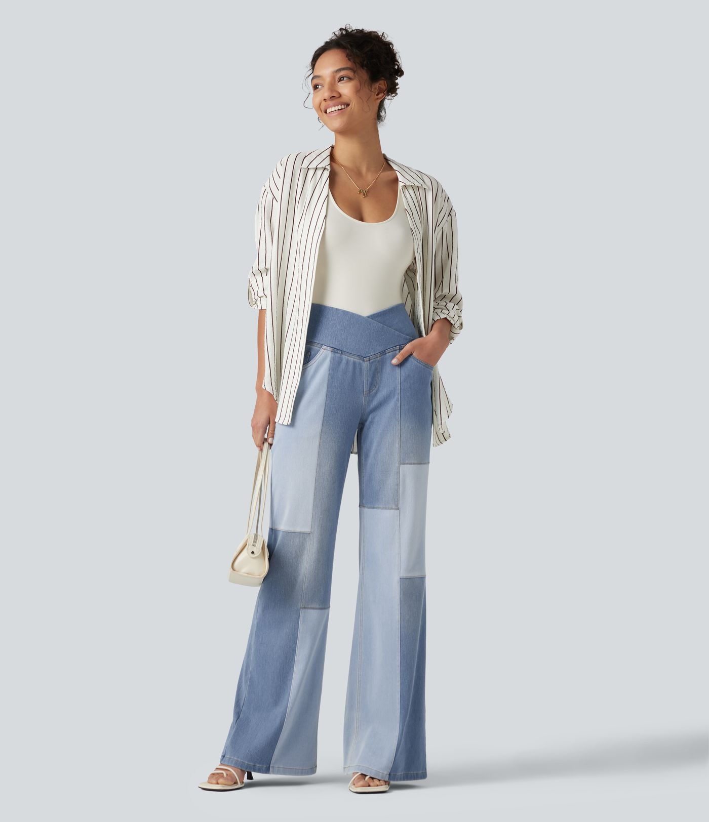 Halara Flex™ High Waisted Crossover Tummy Control Patched Bootcut Casual Jeans with Pockets