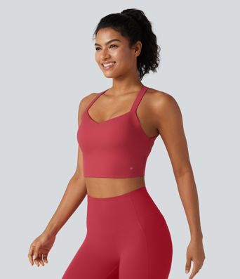 SoftlyZero™ Plush Sweetheart Neck Built-in Bra Cropped Yoga Tank Top