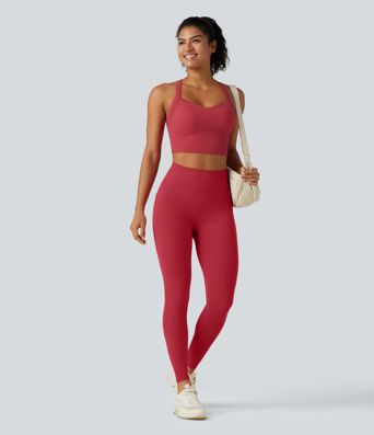 SoftlyZero™ Plush Sweetheart Neck Built-in Bra Cropped Yoga Tank Top