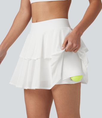 Jupe de tennis micro à étages 2-en-1 en mesh respirant, taille mi-haute, avec poches