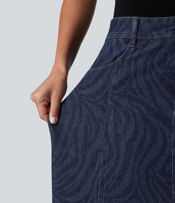 Halara Flex™ Mid Rise Denim Midi Casual Skirt with Pockets
