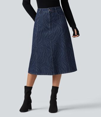 Halara Flex™ Mid Rise Denim Midi Casual Skirt with Pockets