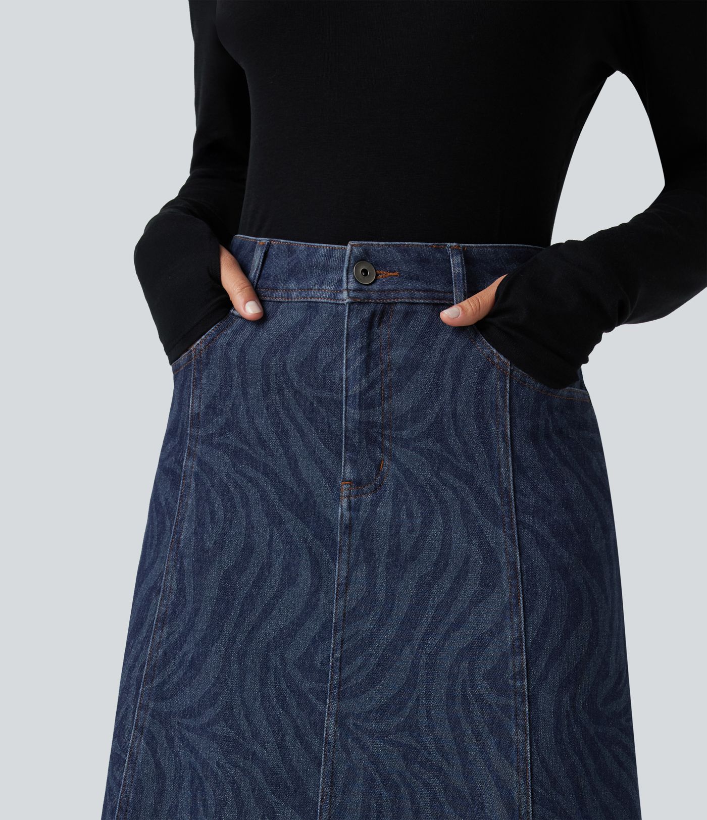 Halara Flex™ Mid Rise Denim Midi Casual Skirt with Pockets