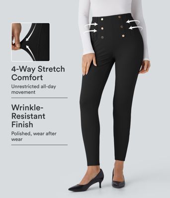 High Waisted Tummy Control Decorative Back Zipper Pockets Herringbone Work Leggings