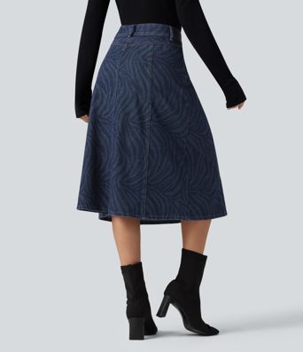 Halara Flex™ Mid Rise Denim Midi Casual Skirt with Pockets
