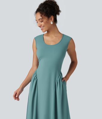 U-Neck Sleeveless Maxi Casual Flowy Dress with Pockets