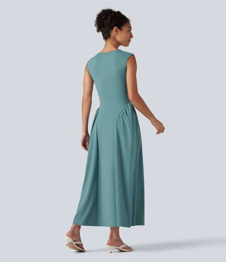 U-Neck Sleeveless Maxi Casual Flowy Dress with Pockets