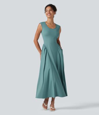 U-Neck Sleeveless Maxi Casual Flowy Dress with Pockets