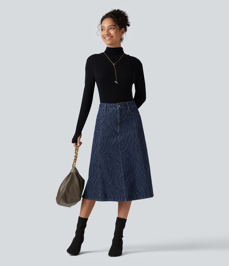 Halara Flex™ Mid Rise Denim Midi Casual Skirt with Pockets