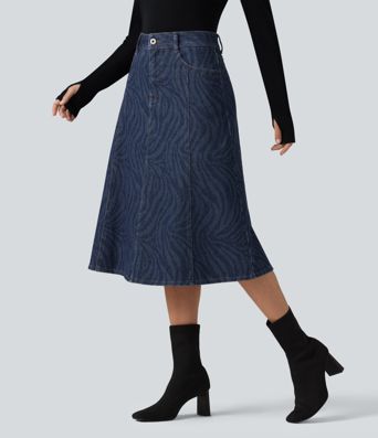 Halara Flex™ Mid Rise Denim Midi Casual Skirt with Pockets