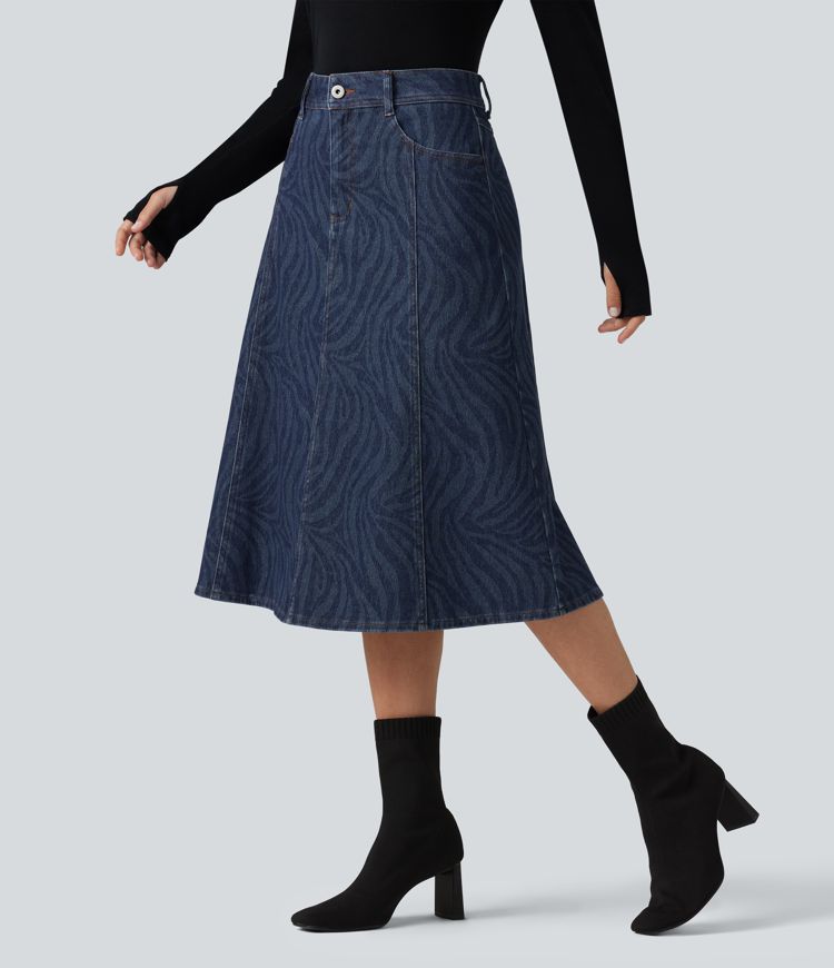 Halara Flex™ Mid Rise Denim Midi Casual Skirt with Pockets