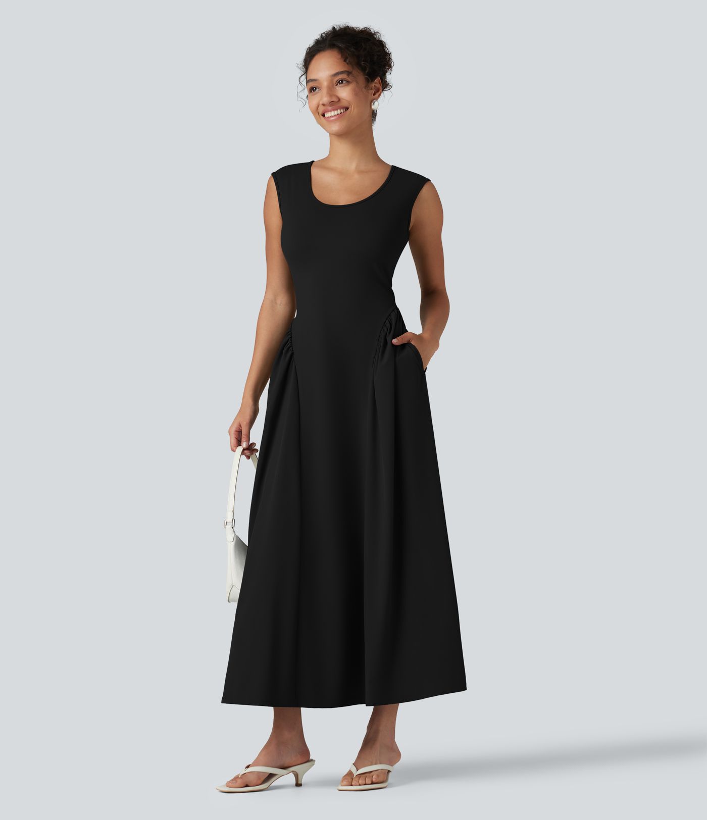 Ärmelloses Maxikleid mit U-Ausschnitt – lässig, fließend, mit Taschen Ärmelloses Maxikleid mit U-Ausschnitt – lässig, fließend, mit Taschen