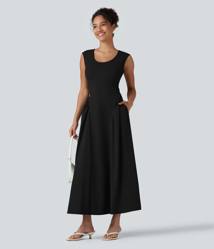 Ärmelloses Maxikleid mit U-Ausschnitt – lässig, fließend, mit Taschen Ärmelloses Maxikleid mit U-Ausschnitt – lässig, fließend, mit Taschen