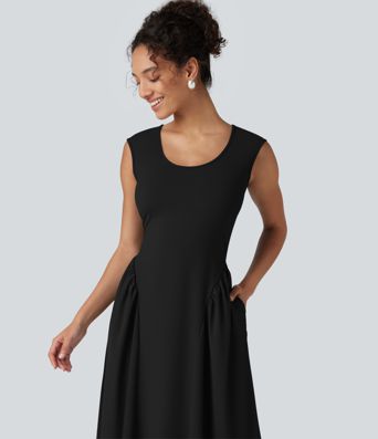 Ärmelloses Maxikleid mit U-Ausschnitt – lässig, fließend, mit Taschen Ärmelloses Maxikleid mit U-Ausschnitt – lässig, fließend, mit Taschen
