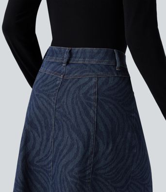 Halara Flex™ Mid Rise Denim Midi Casual Skirt with Pockets